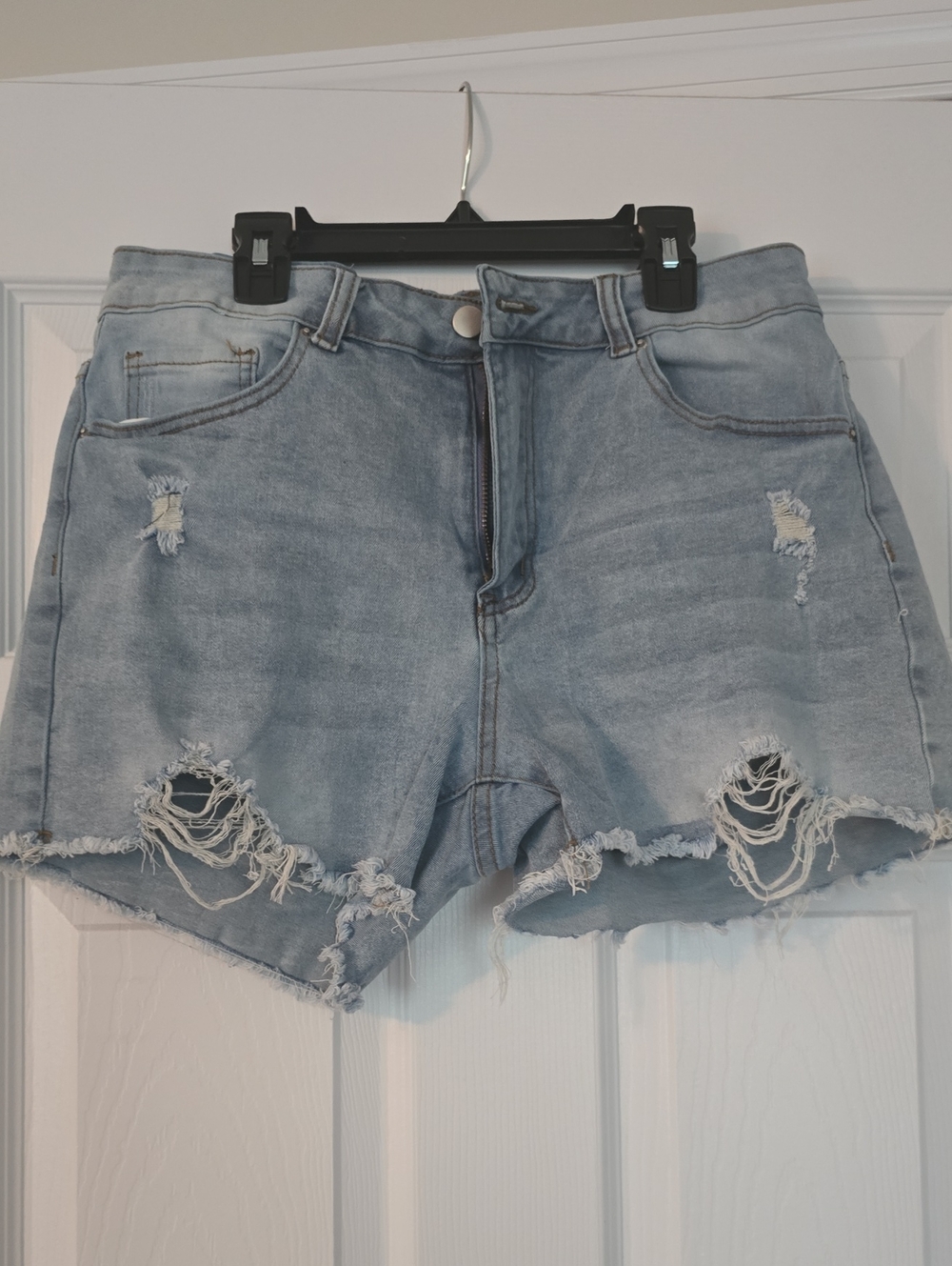 Light Blue Distressed Denim Shorts - Women